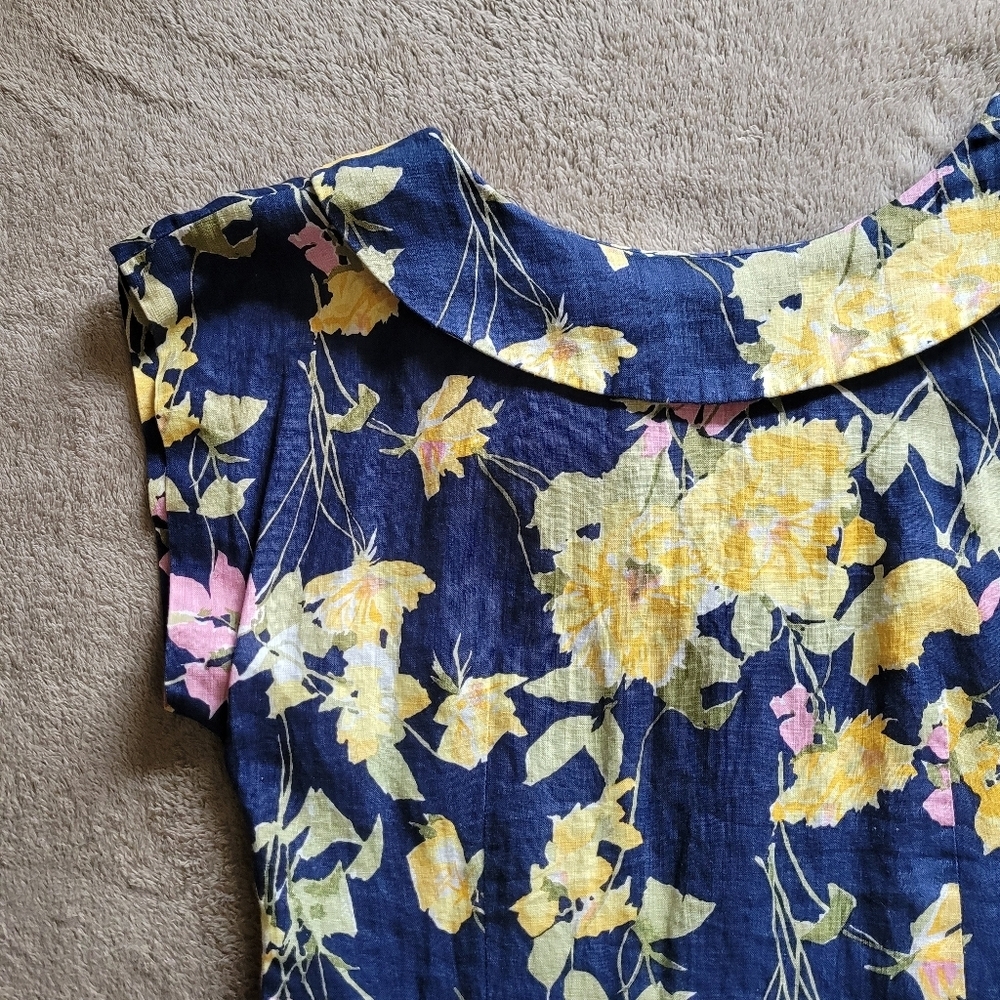 Maggy London by Jeannene Booher drop waist linen floral dress size 8 - Picture 6 of 14
